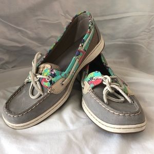 Women’s Sperry Grey with Bright Blue Boat Shoes
